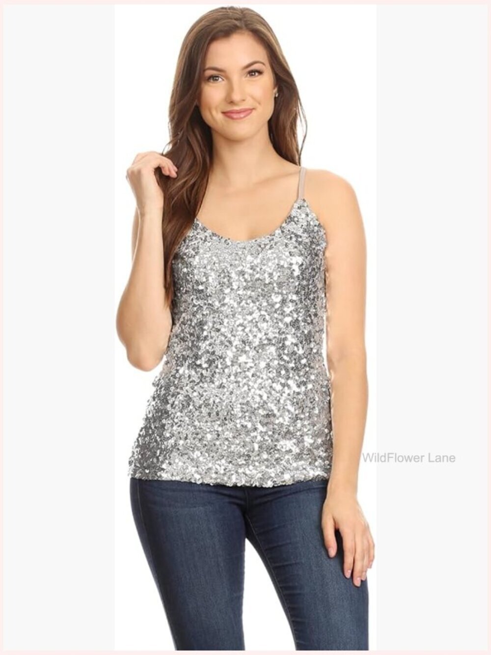 Sequin Spaghetti Strap Camisole Tank Top Sleeveless Scoop Neck Clubbing Party